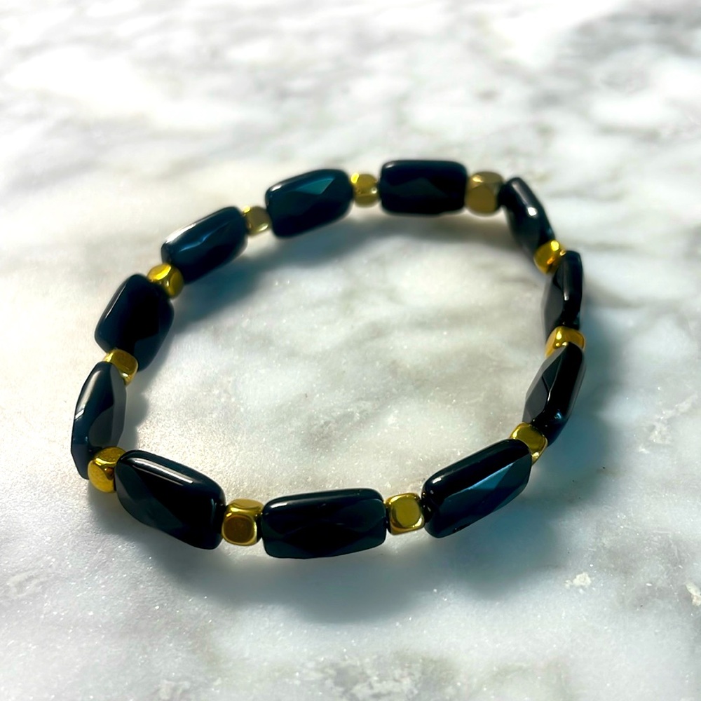 Black tourmaline with cube hematite bracelet